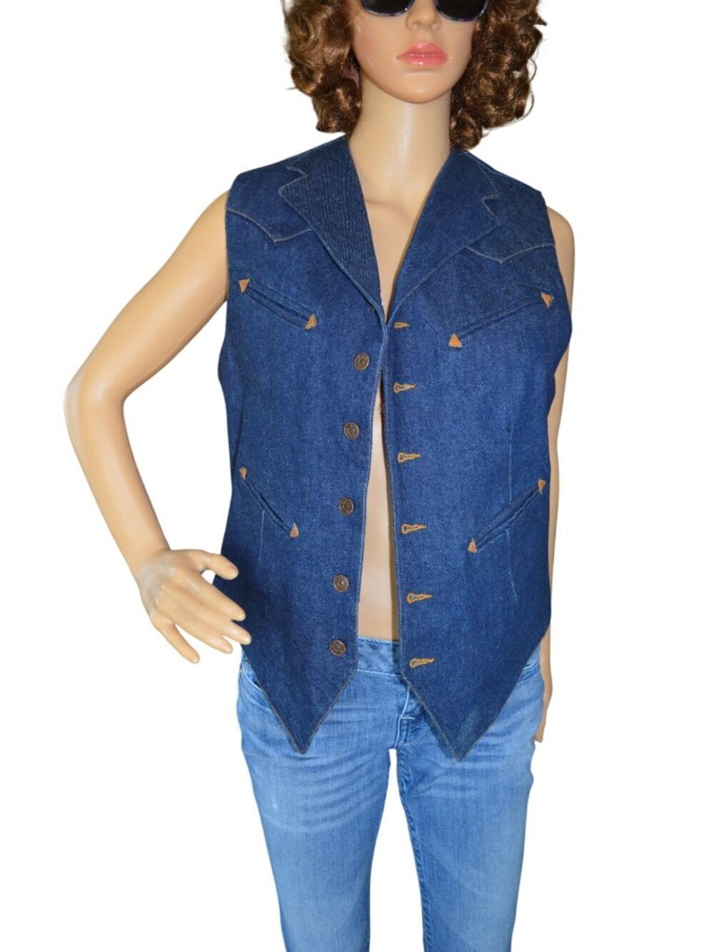 1970s Rare Vintage Ralph Lauren Western Denim Vest Women Size M Excellent Condit